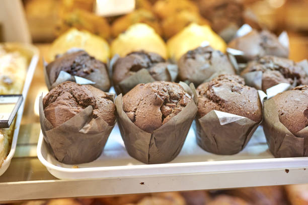 Fresh hand made chocolate Muffins in bakery