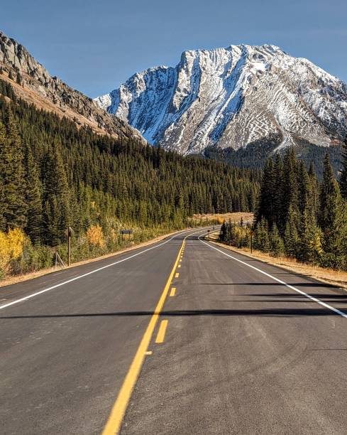 istock Scenic Mountain Highway Through Forest to Snowy Peak, Alberta, Canada 2182596292