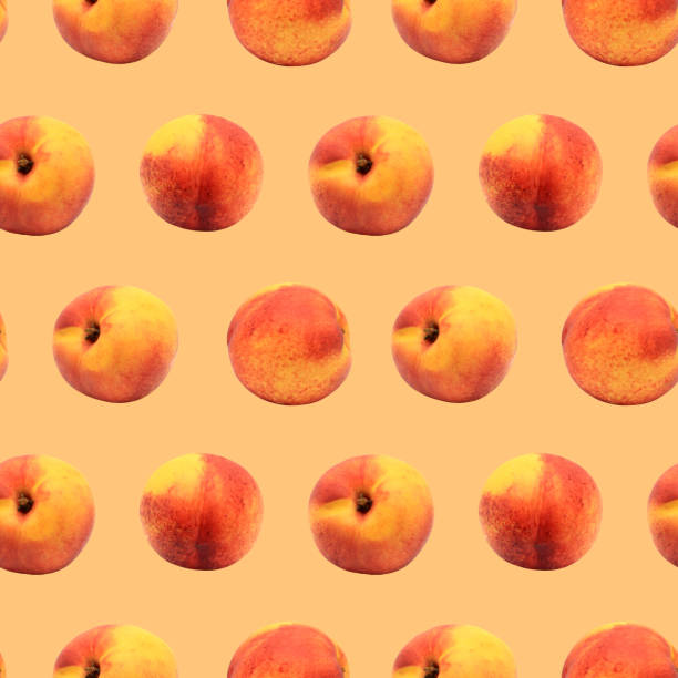 istock Nectarine seamless pattern for design. Juicy fresh whole fruit. Summer print wallpaper. Top and side view 2182596699