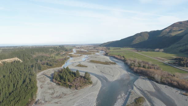 An drone photo of Rangitata River