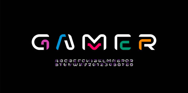 Modern font alphabet from multi-colored segment line, minimal technology style letters, and numbers, vector illustration 10EPS Modern font alphabet from multi-colored segment line, minimal technology style letters, and numbers, vector illustration 10EPS robot wires stock illustrations