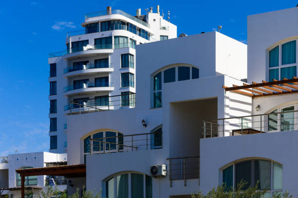 istock Modern architecture with sleek design and clear blue sky at a coastal resort location 2182603802