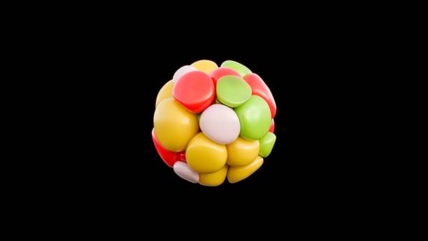 This delightful and vibrant mix of red, yellow, green, and white candies, all shaped like a whimsical and enchanting sphere, is ideal for various food projects and festive promotions