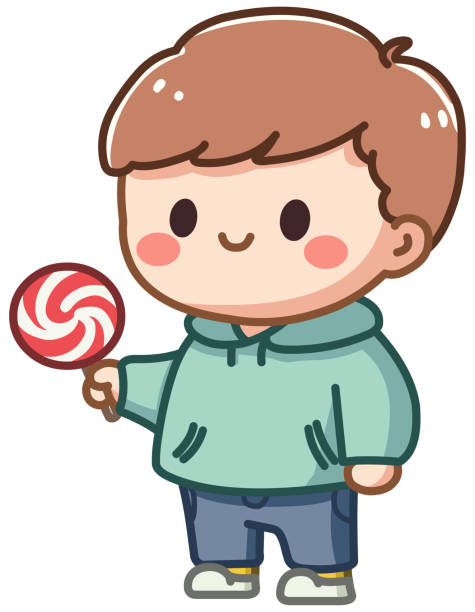 Boy with Lollipop Cute little boy holding a lollipop cartoon of a child licking lollipop stock illustrations