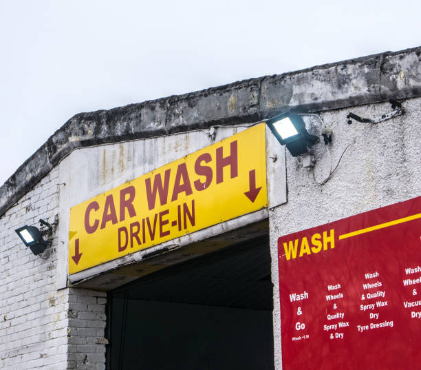Grungy Inner-City Car Wash Business Sign And Entrance