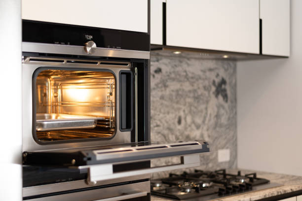 istock Empty open electric oven with hot air ventilation. 2182615679