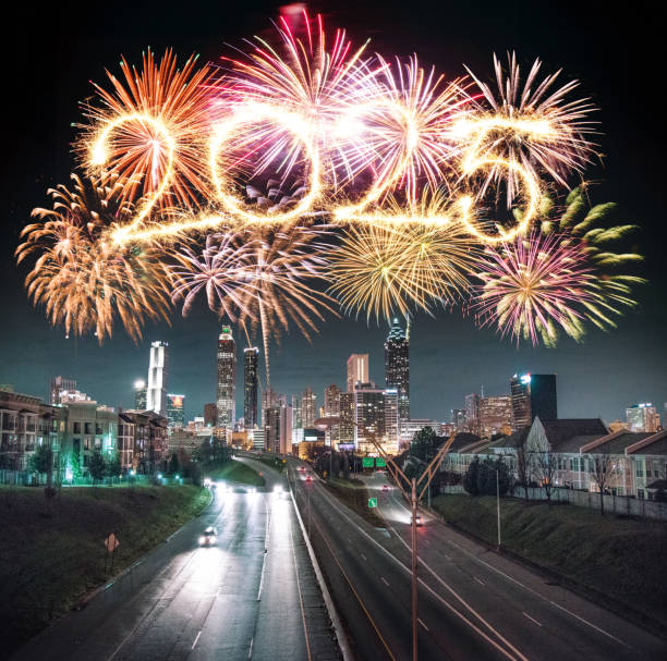 istock Atlanta skyline with fireworks 2182617222