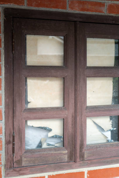 Old wooden frames and window materials.