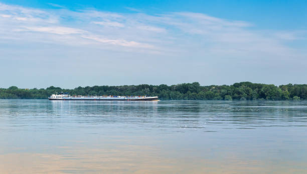 Danube river vessel sailing, motor tanker, double hull motor,