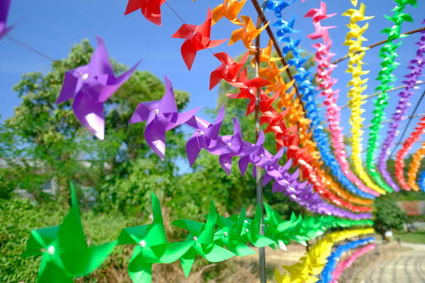 istock Outdoor colorful rainbow windmill pinwheel 2182635187