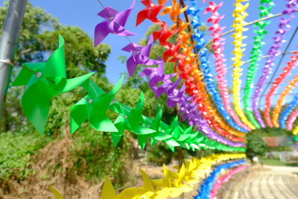 istock Outdoor colorful rainbow windmill pinwheel 2182635933
