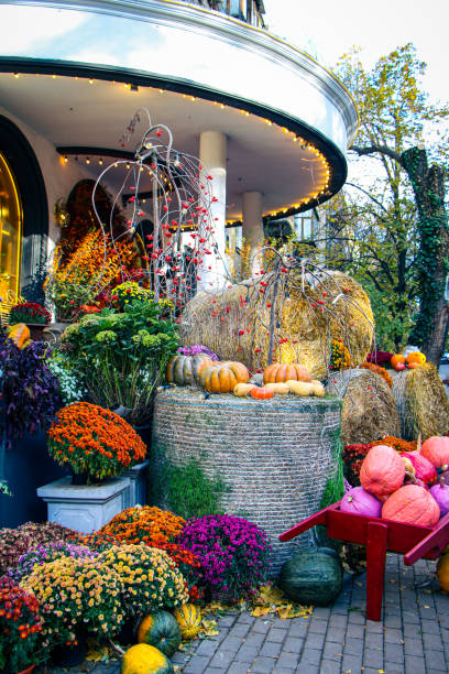 Pumpkins, flowers and decorations