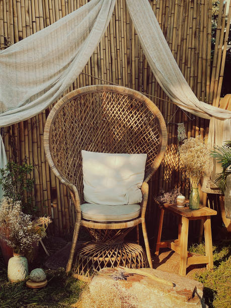 istock Large wicker chair in the garden. 2182650483