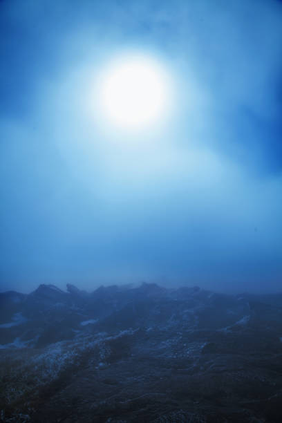 istock Landscape of mountain with clouds and nebula. Copy space for design. Vertical image. 2182662876