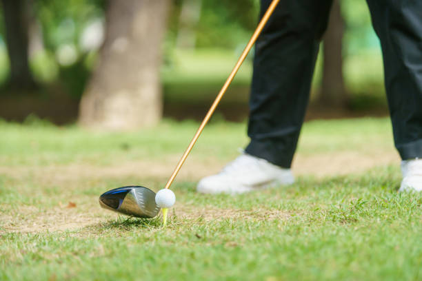istock Man is playing golf in morning. 2182666037