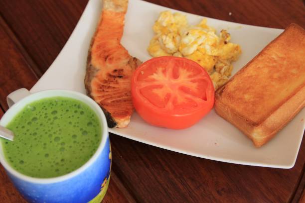 istock A Balanced Breakfast: Salmon, Eggs, Toast, and Green Tea 2182666440