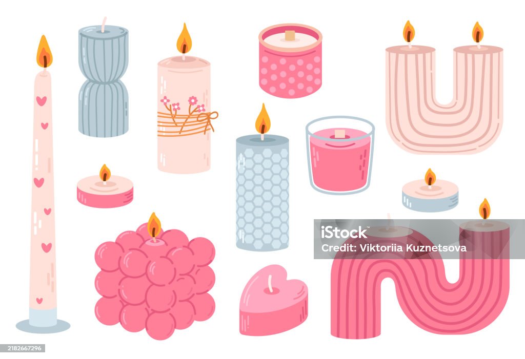 Candle Shape Vector Various Romantic Candles Different Shapes And Sizes Pillar Jar Candle ...