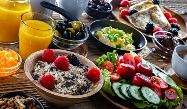 istock Breakfast served with coffee, eggs, cereals nd croissants 2182667414