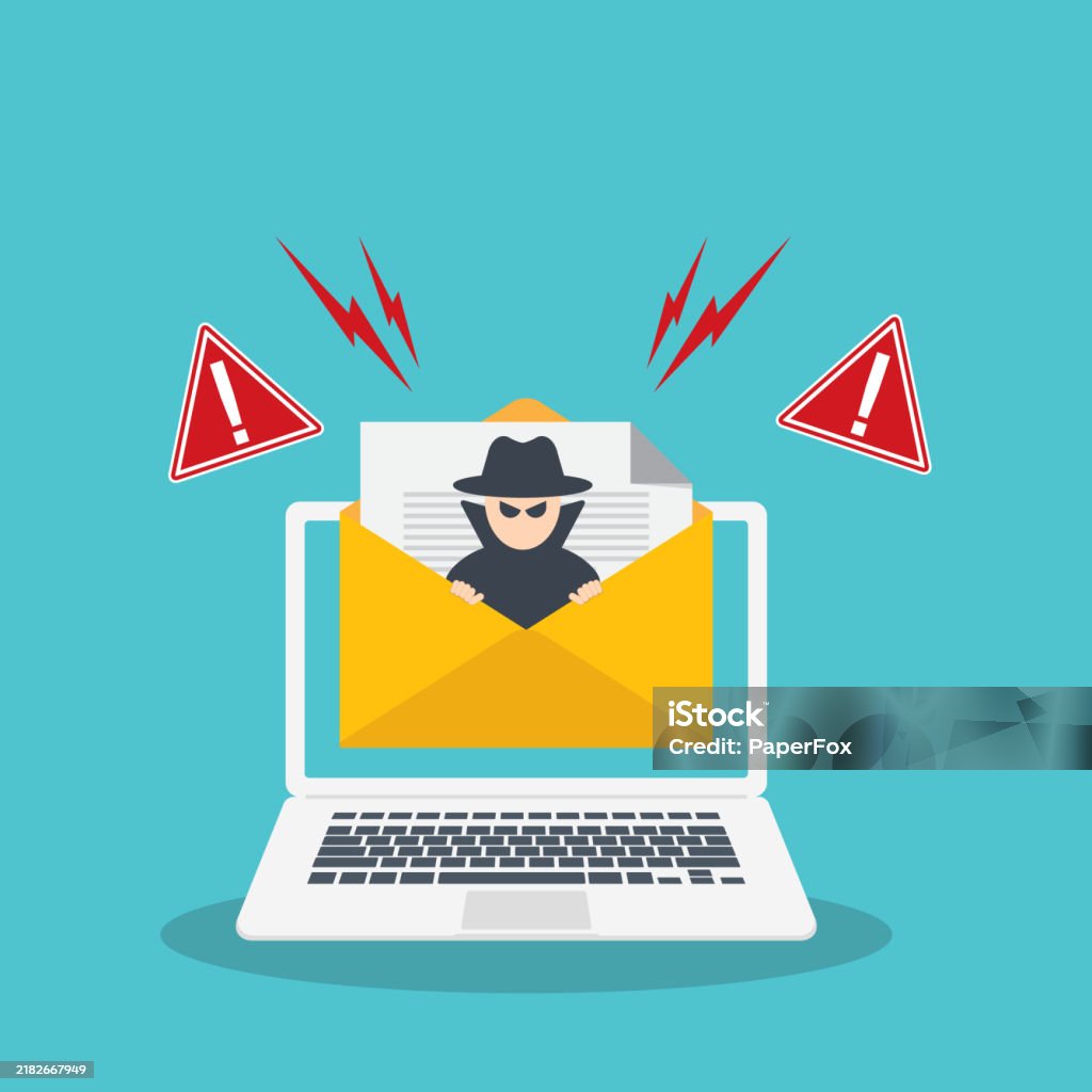 Email Data Phishing Cyber Thief Hide Behind Laptop Computer Hacking ...
