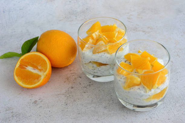 istock two glasses of yogurt with chia seeds next to two oranges 2182668410