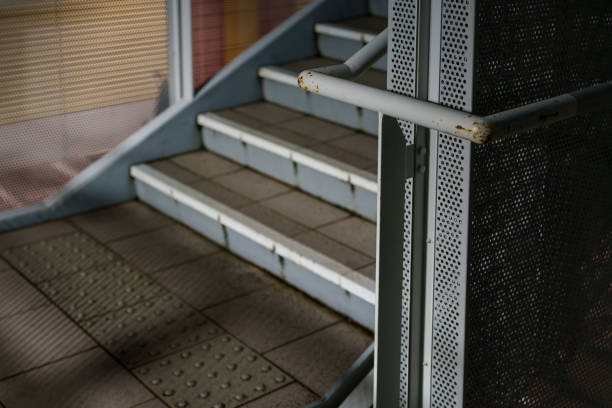istock Material looking up the metal railing stairs from below. 2182675737