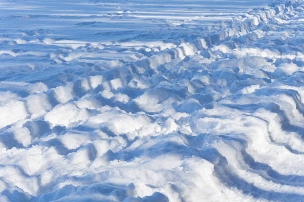 traces in winter in blue snow - photo taken in deep sun for blue snow and relief effect