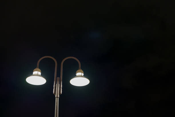 Material looking up at street lights at night.