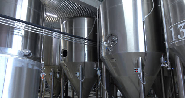 istock Brewery. Stainless steel tanks for brewing beer. 2182680292