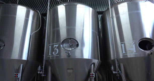 istock Brewery. Stainless steel tanks for brewing beer. 2182680295