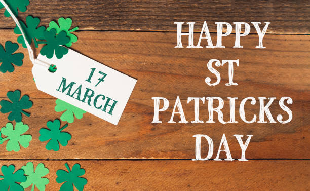 istock A wooden background with a white tag that says Happy St 2182687599