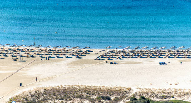istock umbrellas and sunbeds for rent 2182687886