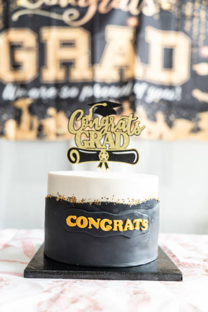 Graduation cake with decorations - close up view
