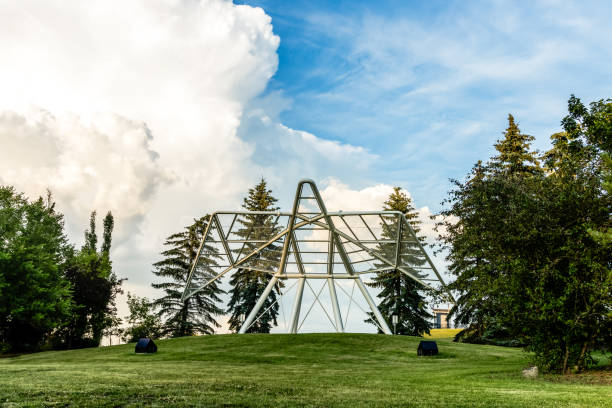 Edmonton, Canada, July 7, 2024: Dove of Peace designed by Edward J. Williams at Gallagher Park in summer season with clouds background