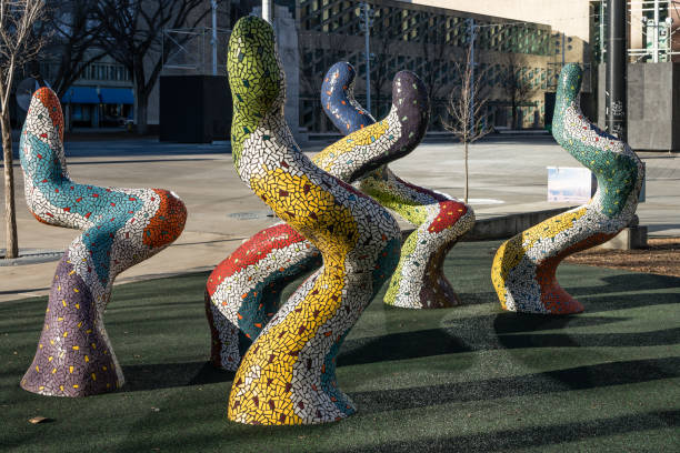Edmonton,Canada, November 12, 2023: A Mischief of Could-be(s). Ceramic Tiles Mosaic at Churchill Square. Created  by Erin Pankratz and Christian Pérès Gibaut (2023)