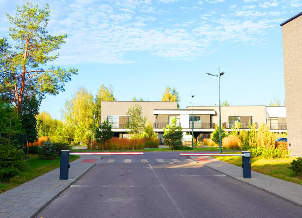 istock Automatic car barrier in Private urbanization residential area 2182705355