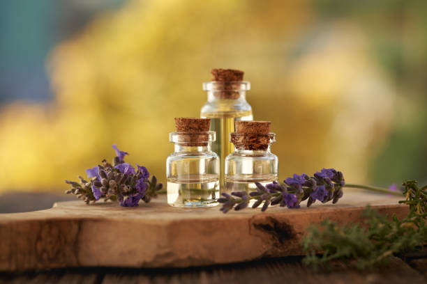 istock Three bottles of aromatherapy essential oil with fresh lavender 2182708765