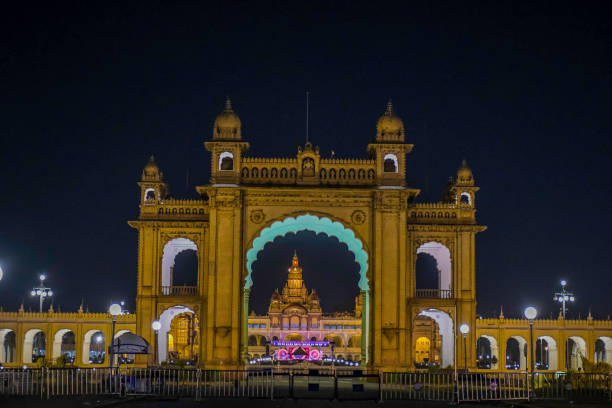 istock Mysore Palace illuminated with lights at night 2182710654