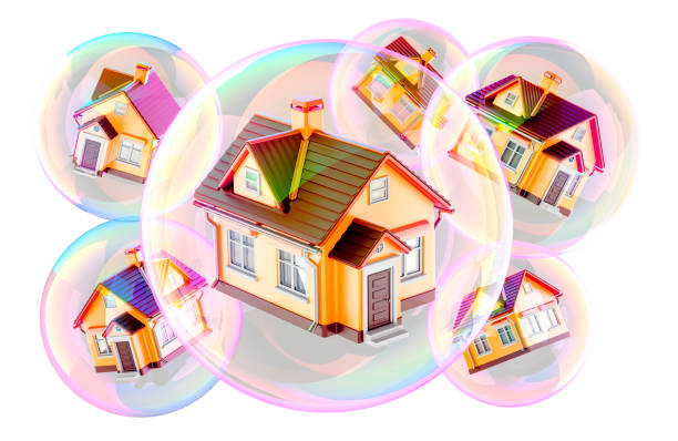 Housing Bubble, real estate bubble, concept. 3D rendering isolated on white background