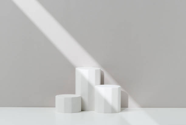 istock Product Presentation Scene made with White Geometric Props in a Beam of Light. Studio Photography. 2182712730