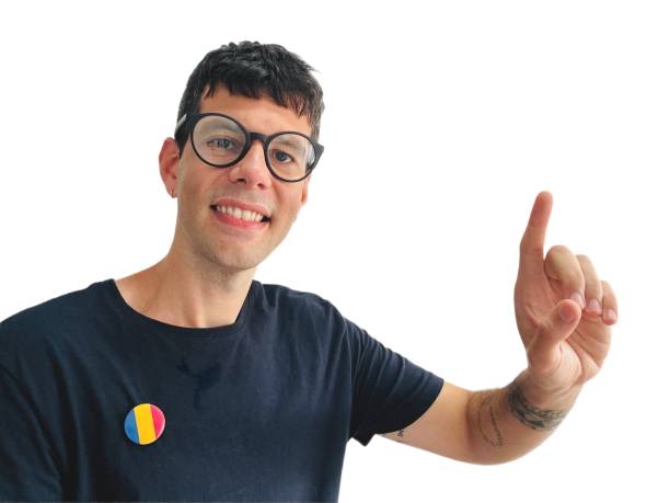 istock Adult student of a Romanian as a foreign language course happy indicating something with his hand. 2182719086