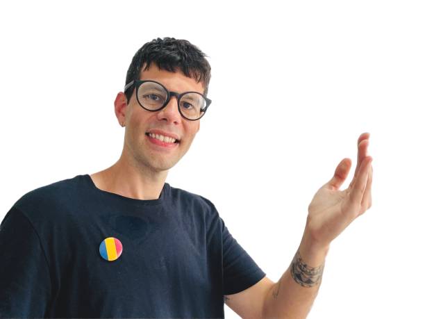 istock Adult student of a Romanian as a foreign language course happy indicating something with his hand. 2182719169