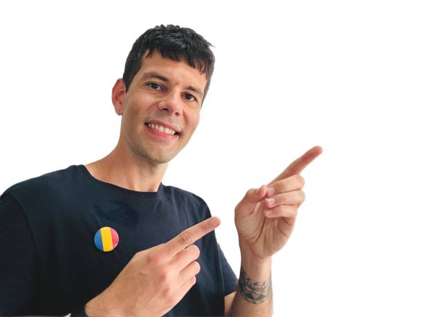 istock Adult student of a Romanian as a foreign language course happy indicating something with his hand. 2182720406