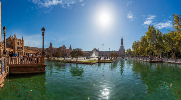 Seville, Andalusia, Spain - October 26, 2014: The Plaza de España Seville, in Spanish Plaza de España, is one of the most famous squares in Seville, it was the most representative project of the EXPO Ibero-American of the distant 1929 in the Maria Luisa park.