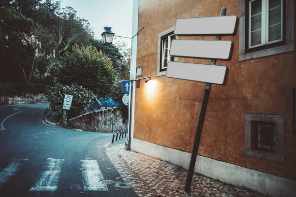istock Blank street sign mockup by the wall 2182726141