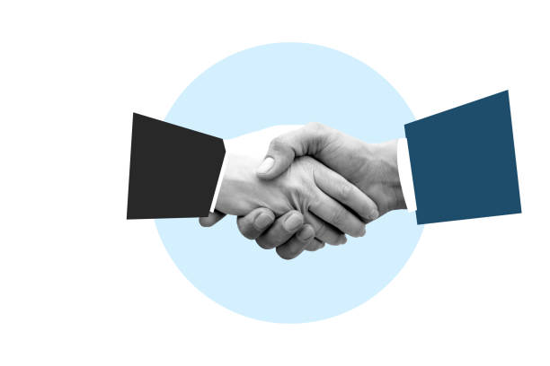 A handshake of businessmen. Modern design with a positive context