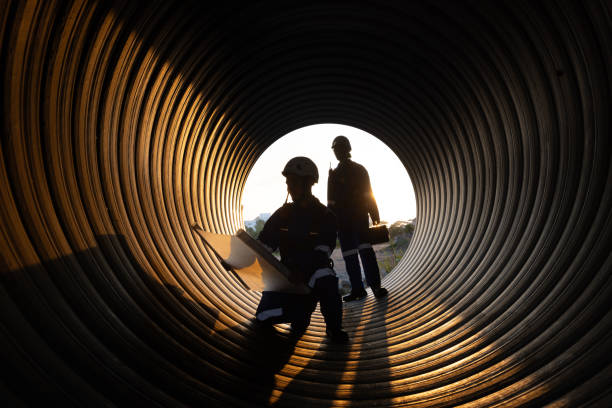 istock young two male construction specialists were collaborating in a large sewer to evaluate the quality of the piping. Light at the end of the destination. 2182731622
