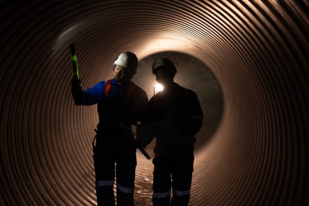 istock young two male construction specialists were collaborating in a large sewer to evaluate the quality of the piping. Light at the end of the destination. 2182731630