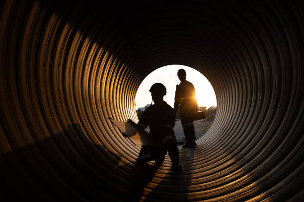 istock young two male construction specialists were collaborating in a large sewer to evaluate the quality of the piping. Light at the end of the destination. 2182731693