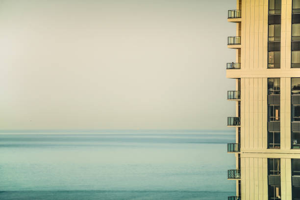Brooklyn New York. Ocean view and building with balconies in the foreground