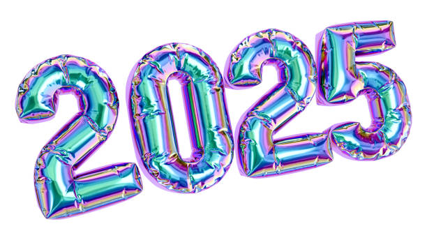 istock New Year 2025 design element. Isolated inflated holographic balloon numbers. 3D rendering 2182738235